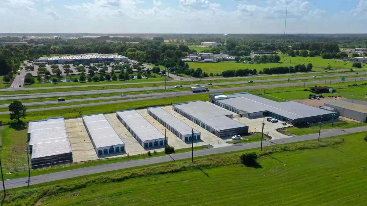 Aerial view of a self storage facility