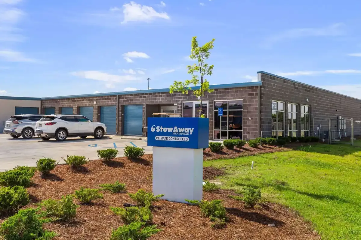 Entrance and signage at storage facility